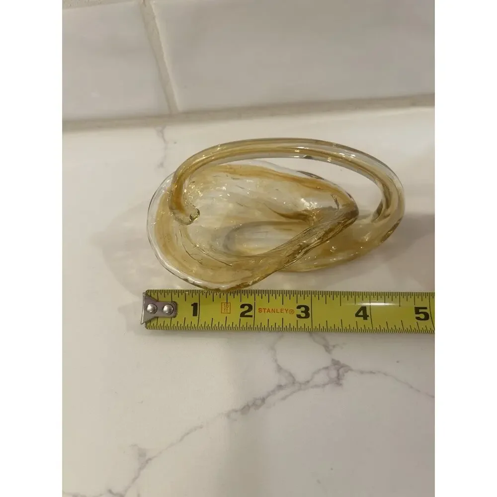 Vtg Cornucopia Hand Blown Art Glass Amber Yellow Swan‎ Shape Dish Candy Trinket